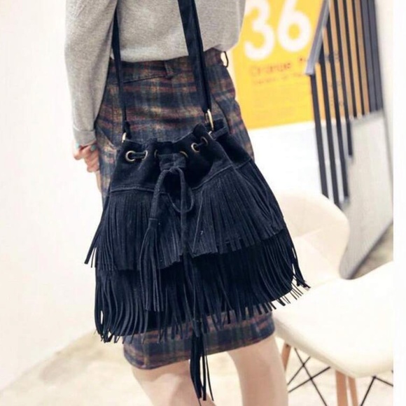 Western Vegan Suede Fringe Shoulder Crossbody Bag